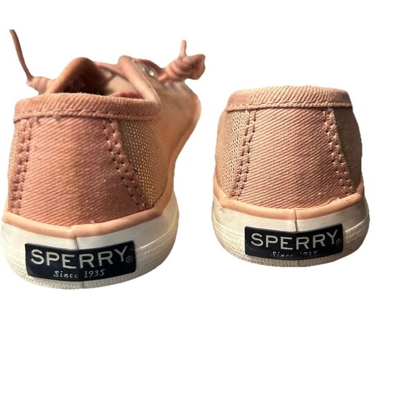 Sperry Iridescent Pink Little Girl Canvas Sneakers Size 8 logo pul on - Picture 4 of 5